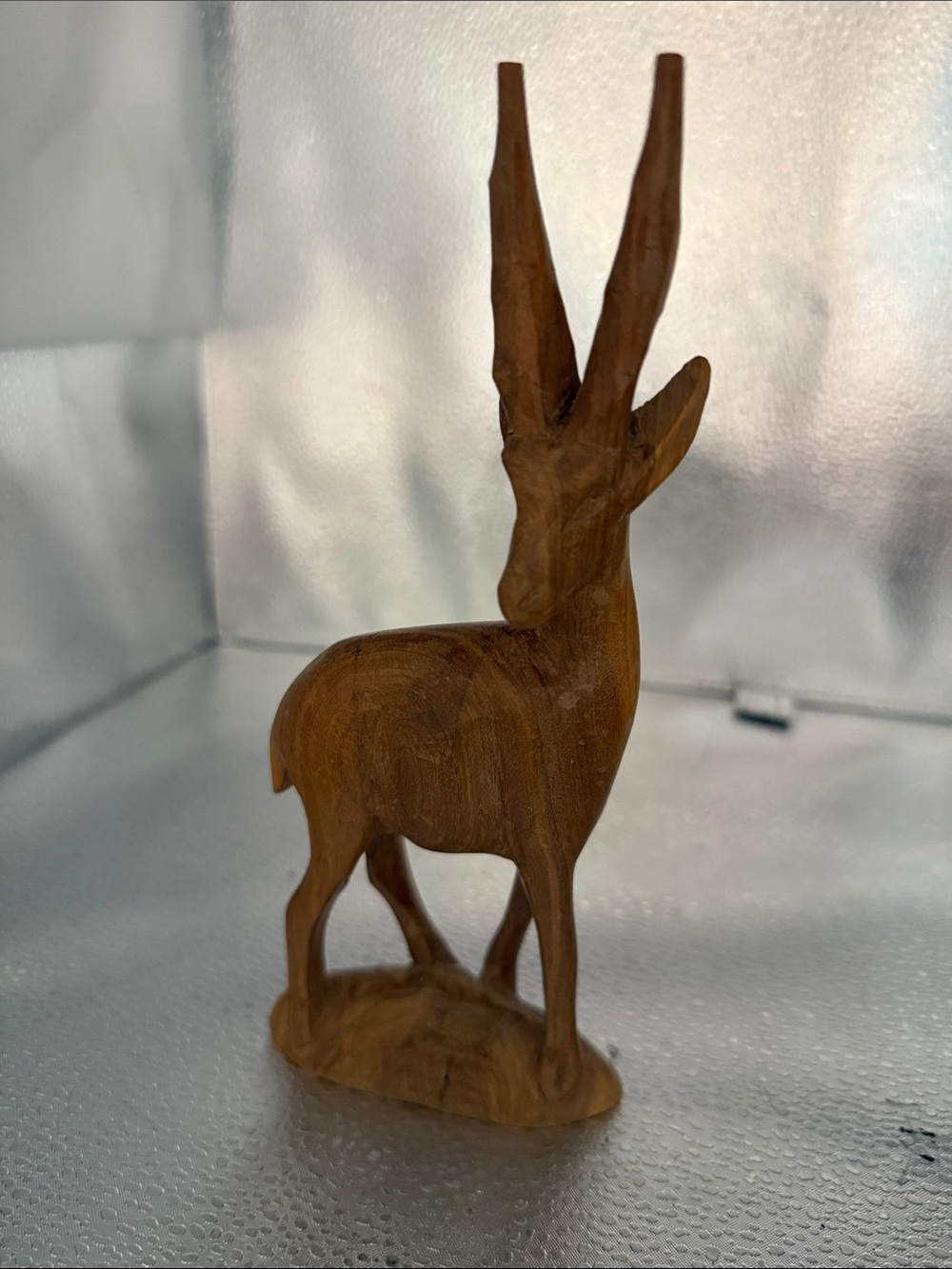 Handcrafted Brown Wooden Antelope Sculpture - Decorative Home Accent